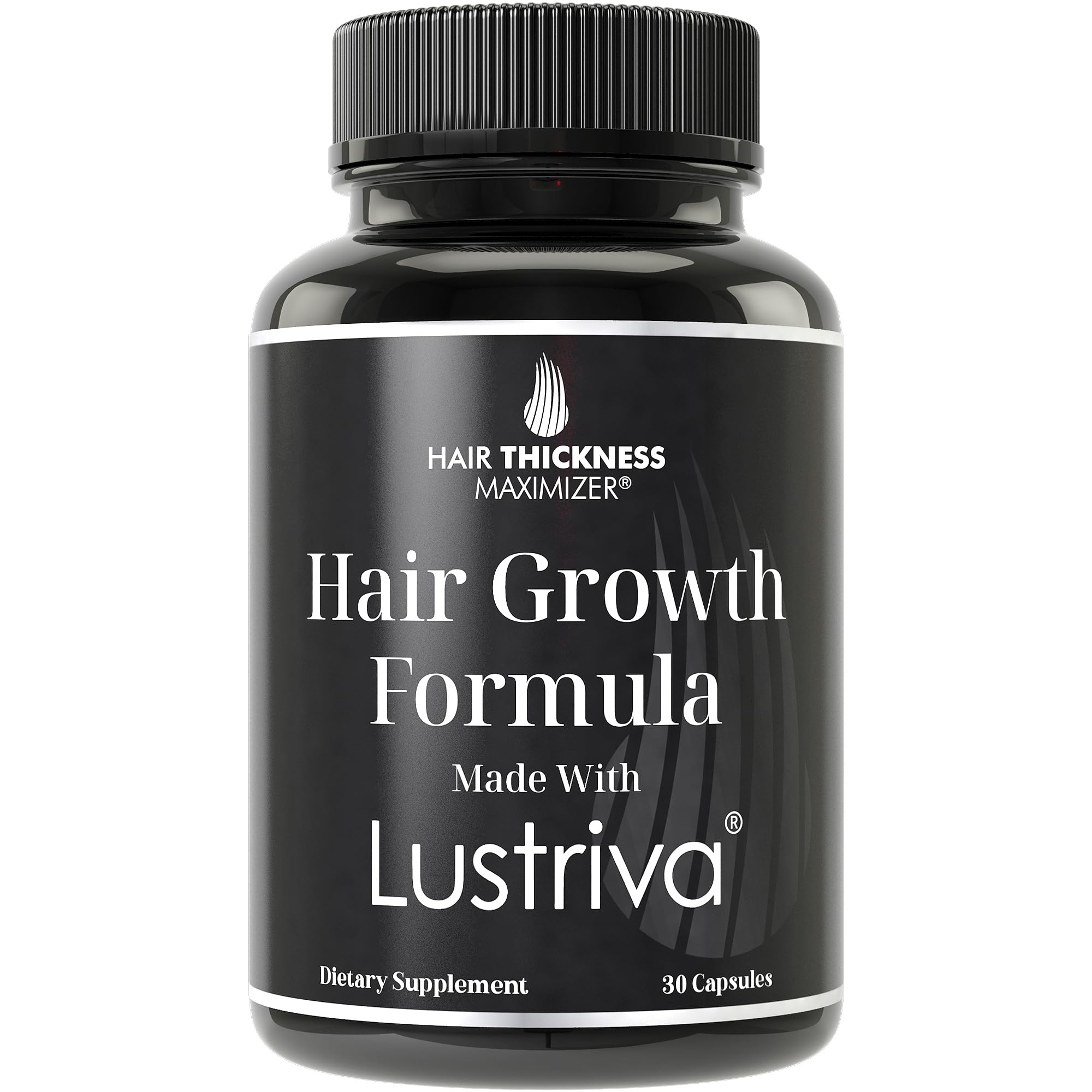 Hair Thickness Maximizer Lustriva vista frontal del empaque mostrando confianza