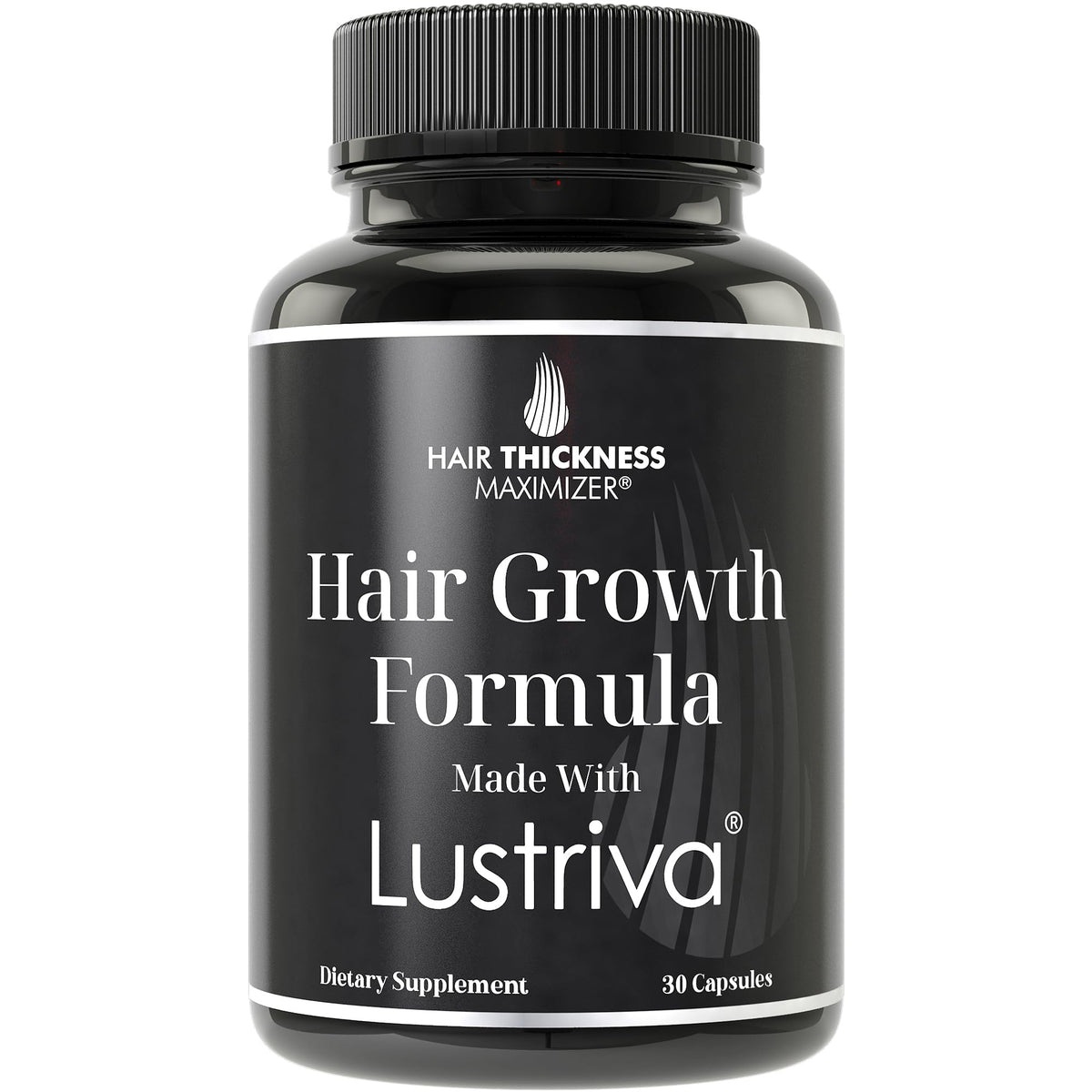 Hair Thickness Maximizer Lustriva vista frontal del empaque mostrando confianza