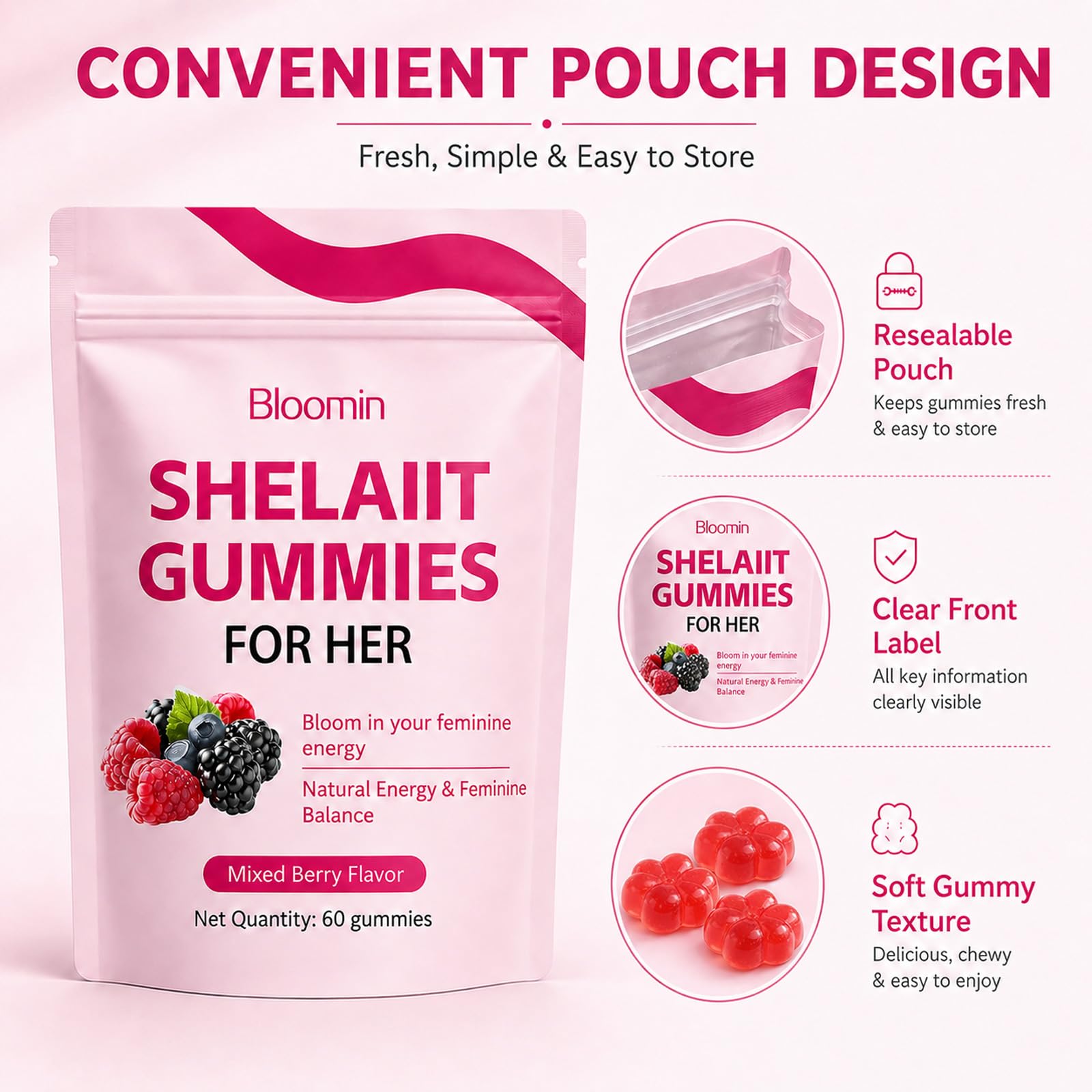 hairhalo etiqueta y bolsa con 60 gummies, ideal para continuidad