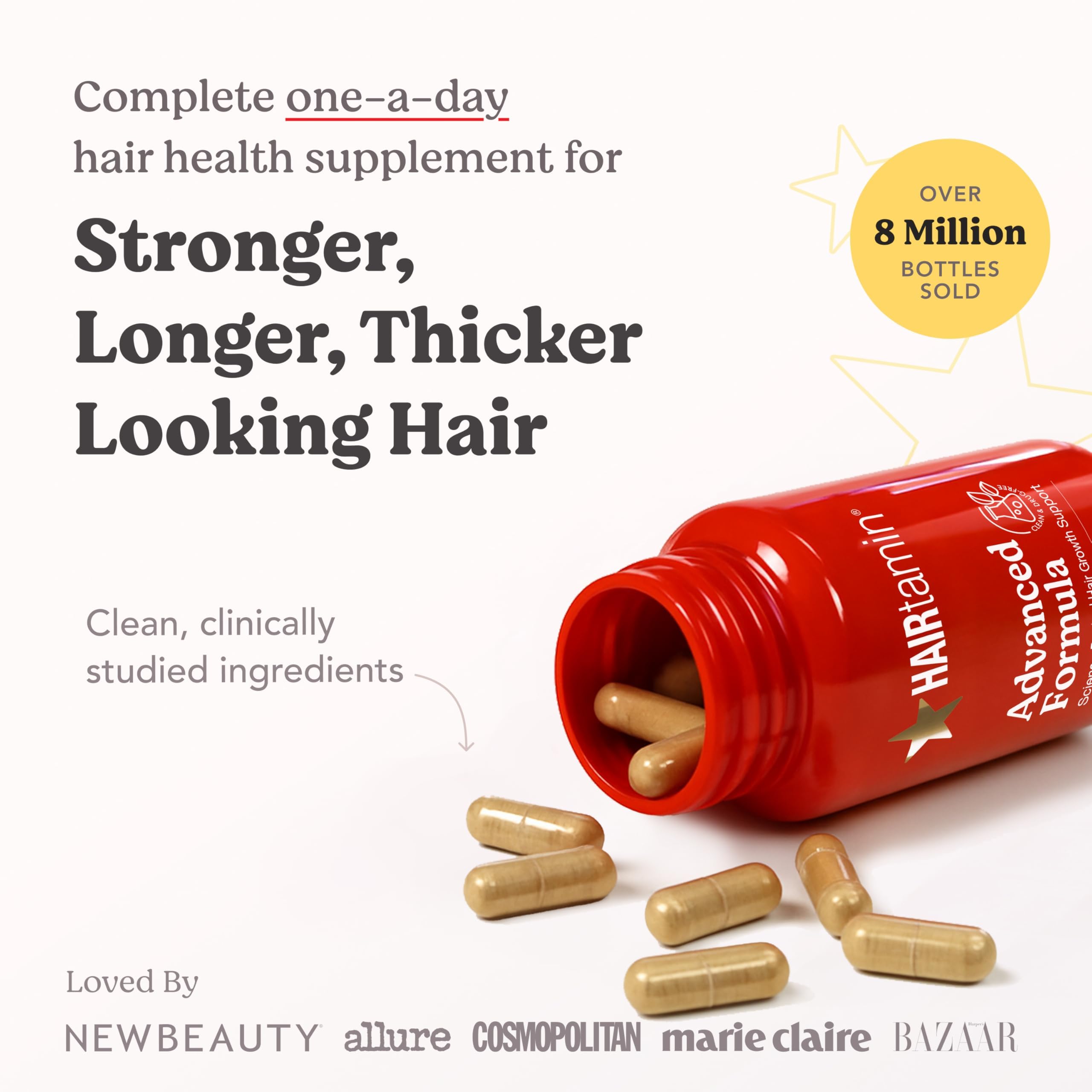 HAIRtamin cápsulas detalle de textura que comunica calidad vegana