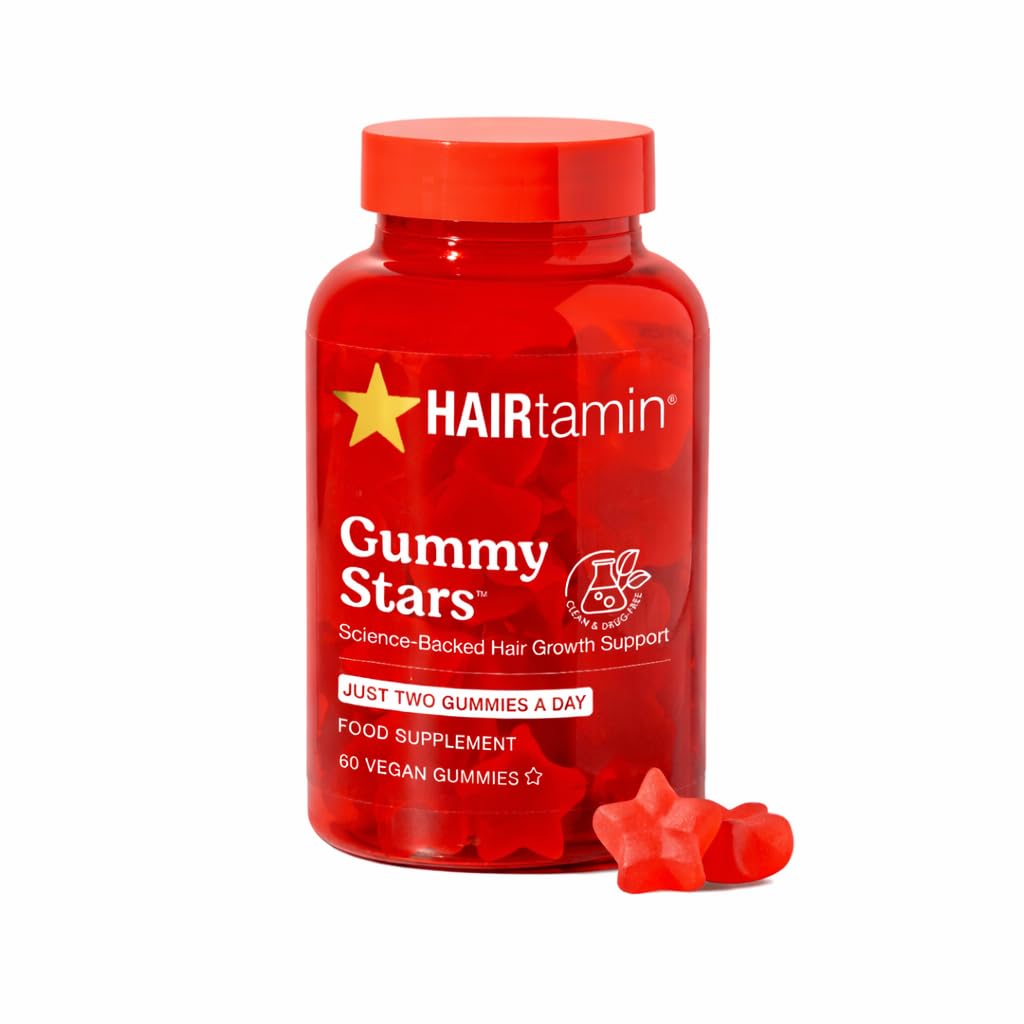HAIRtamin envase frontal de Gummy Stars visible y atractivo para identificar producto