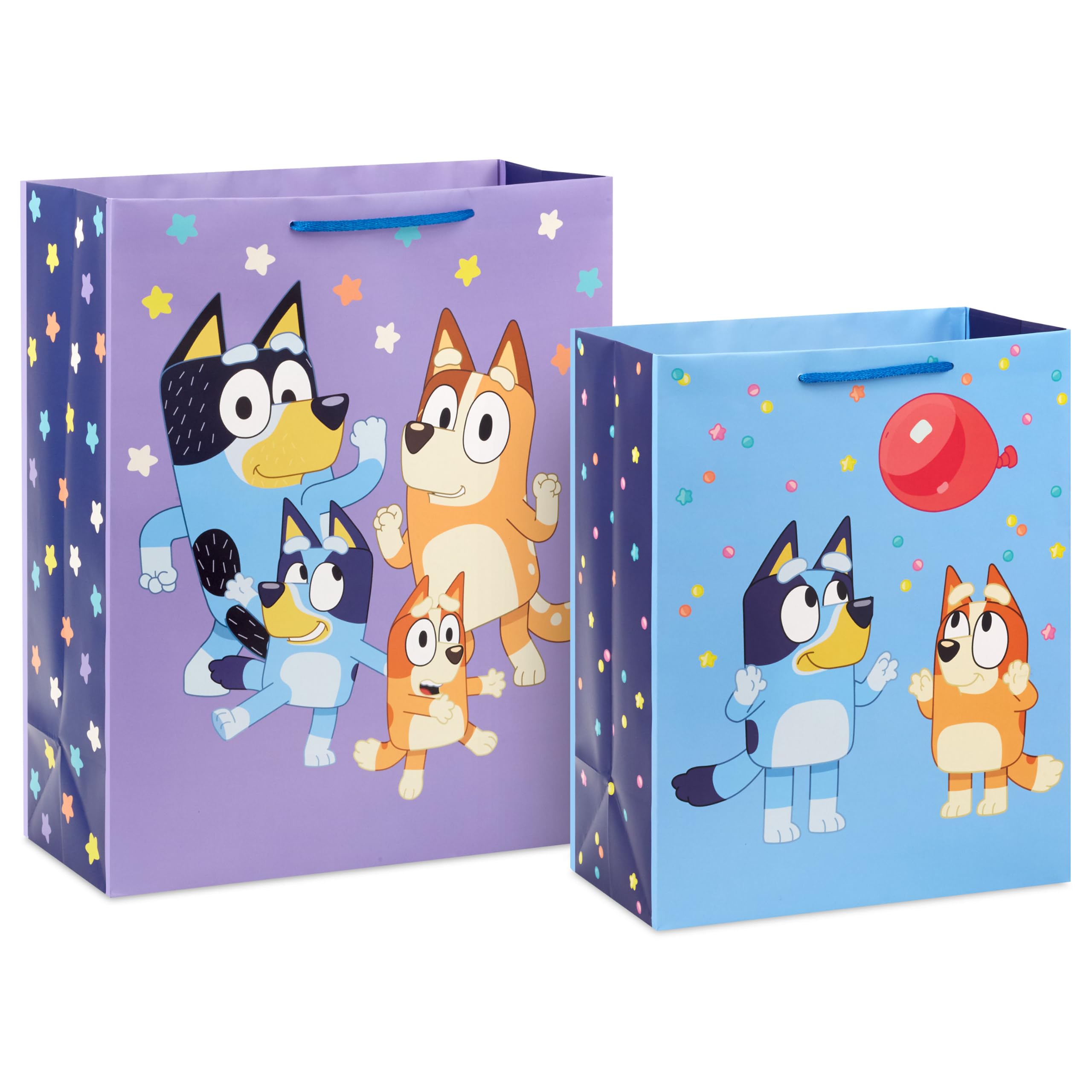 Hallmark bolsa Bluey frente del pack mostrando ambos diseños y colores vibrantes