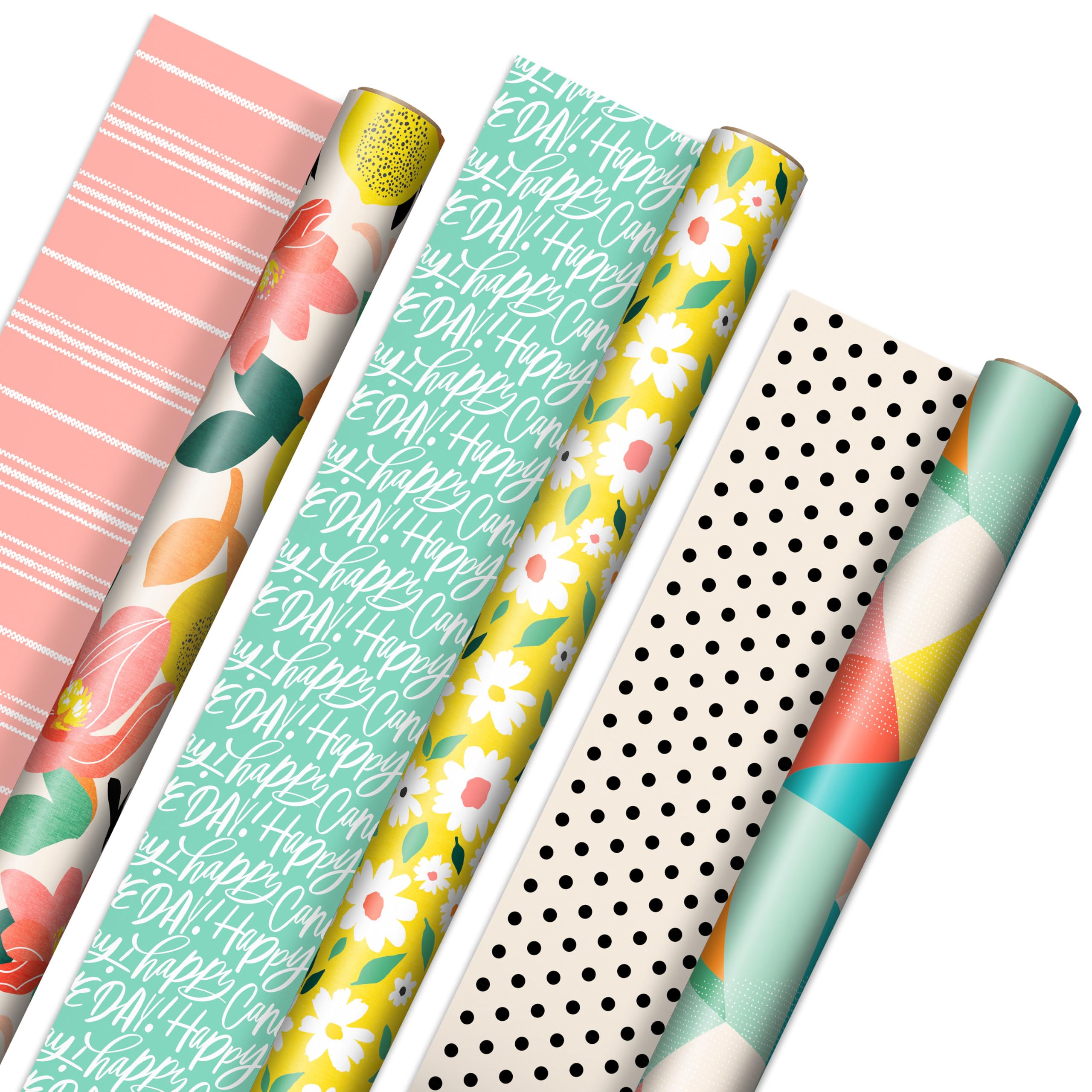 Hallmark frente del paquete mostrando los tres rollos y variedad de diseños, ideal para regalar