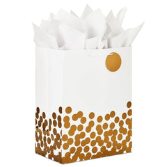 Hallmark bolsa frontal blanca con puntos dorados mostrando elegancia
