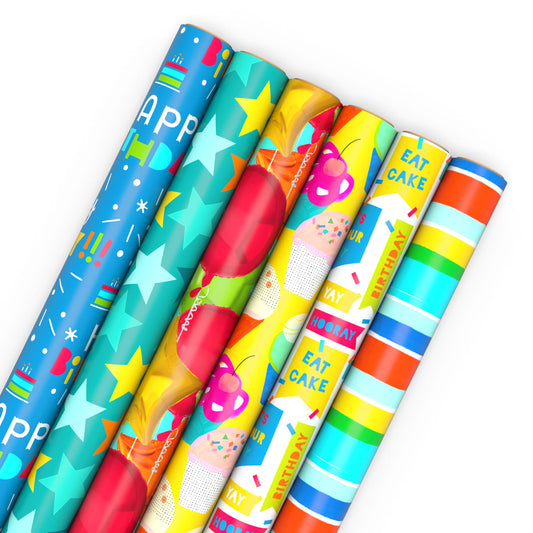 Hallmark vista frontal del paquete con seis rollos, ideal para regalos