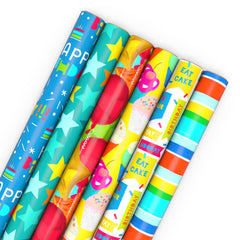 Hallmark vista frontal del paquete con seis rollos, ideal para regalos