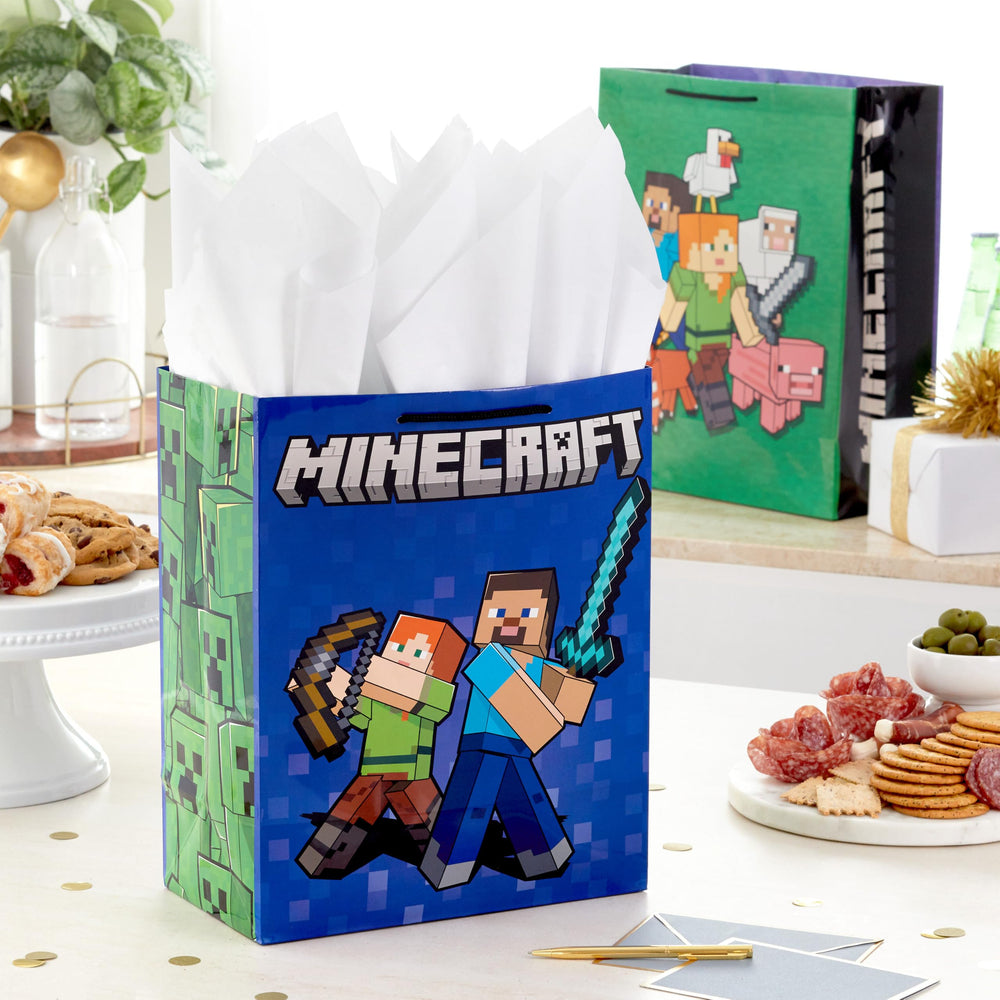 Hallmark detalle de los dos diseños Minecraft mostrando colores nítidos