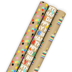 Hallmark vista frontal de los tres rollos kraft, presenta variedad y ahorro