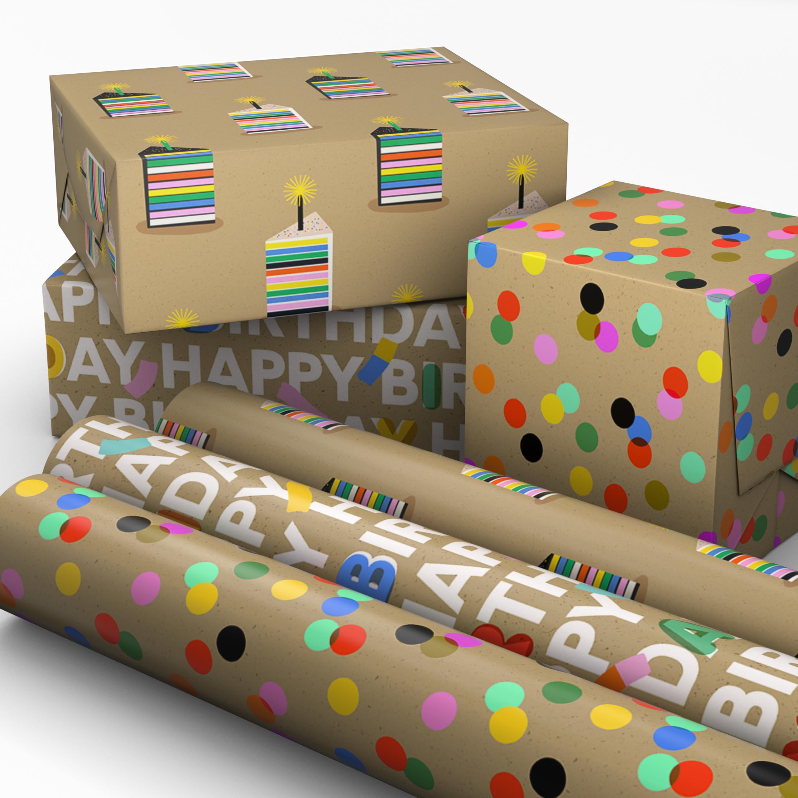 Hallmark rollos en mesa de fiesta listos para envolver, práctico para eventos
