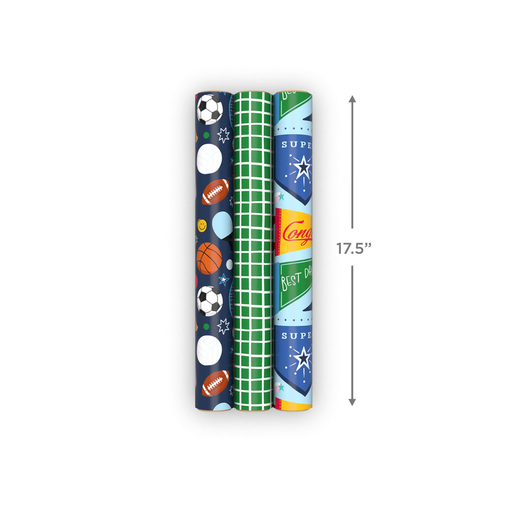Hallmark patrón de balones en azul marino, diseño deportivo llamativo