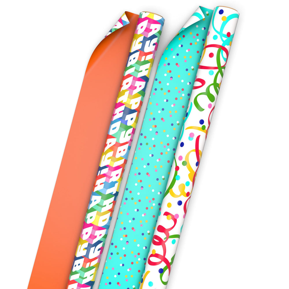 Hallmark rollo frontal mostrando diseño confeti y calidad duradera