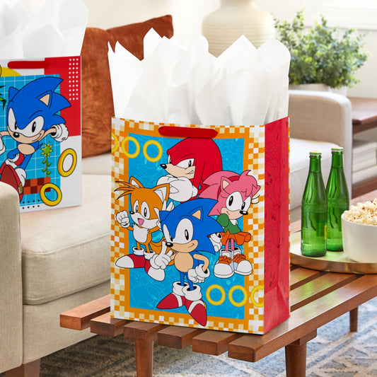 Hallmark primer plano de la ilustración con Sonic y Tails, colores vivos y detalle