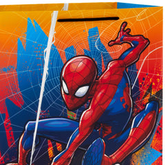 Hallmark diseño azul con Spider-Man colgando, atractivo para niños