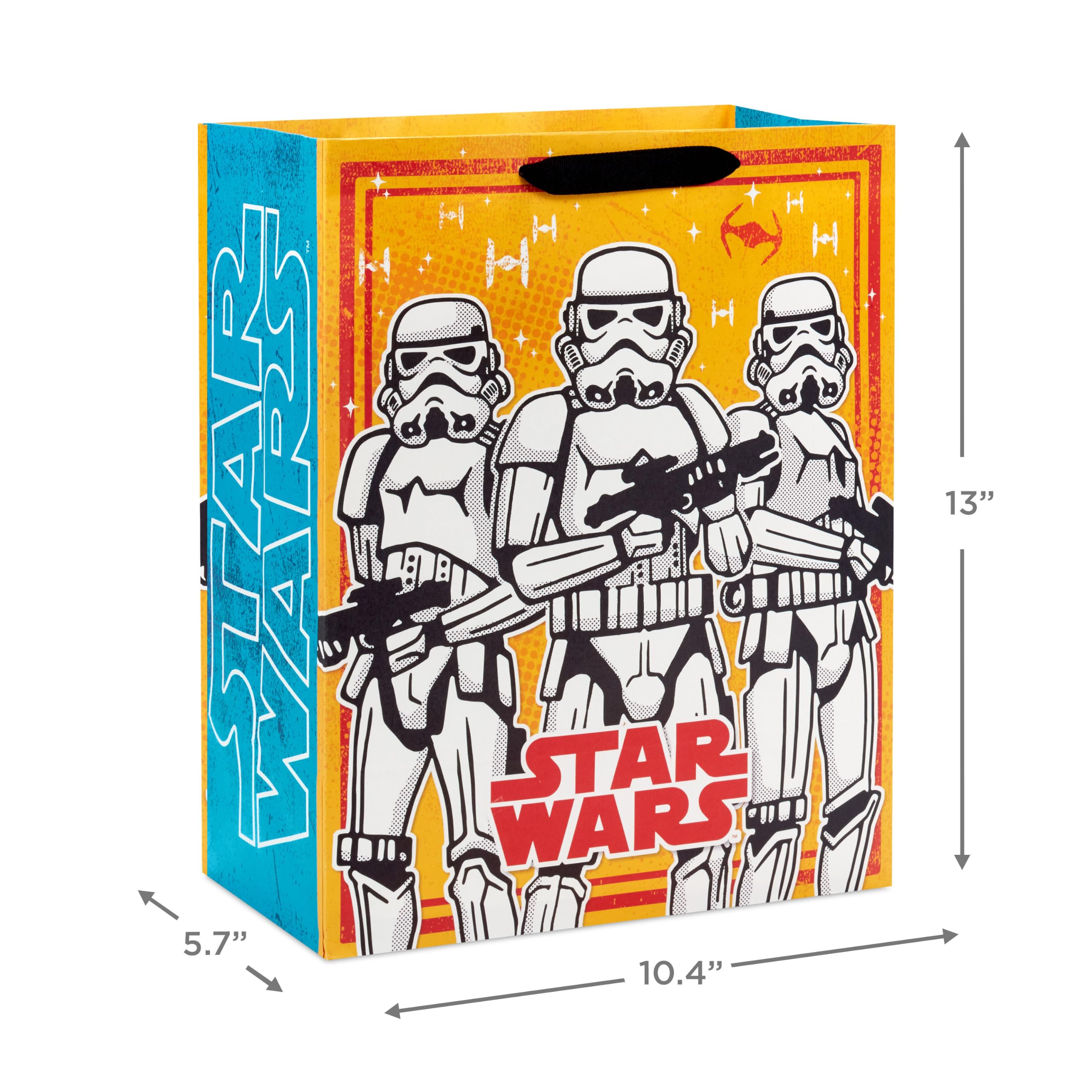 Hallmark bolsa cascos azul frontal que destaca iconografía Star Wars y calidad