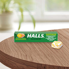 Etiqueta nutricional HALLS mostrando contenido de vitamina C