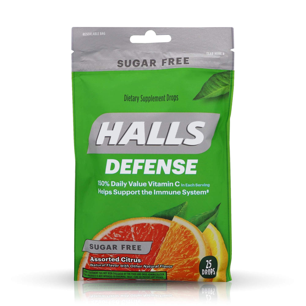 HALLS empaque frontal del pack de gotas vitamínicas, práctico para llevar