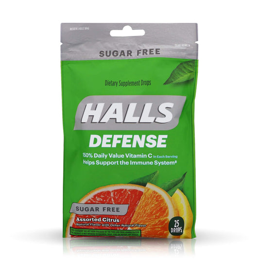 HALLS empaque frontal del pack de gotas vitamínicas, práctico para llevar