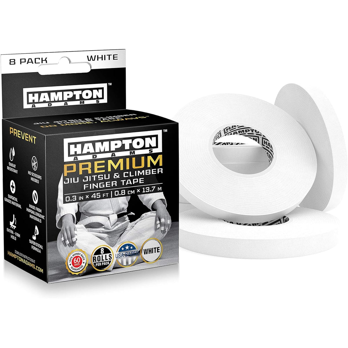 Hampton Adams envase frontal mostrando cinta profesional y beneficio de protección
