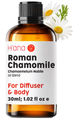 H'ana botella frontal de manzanilla romana mostrando diseño y tamaño práctico