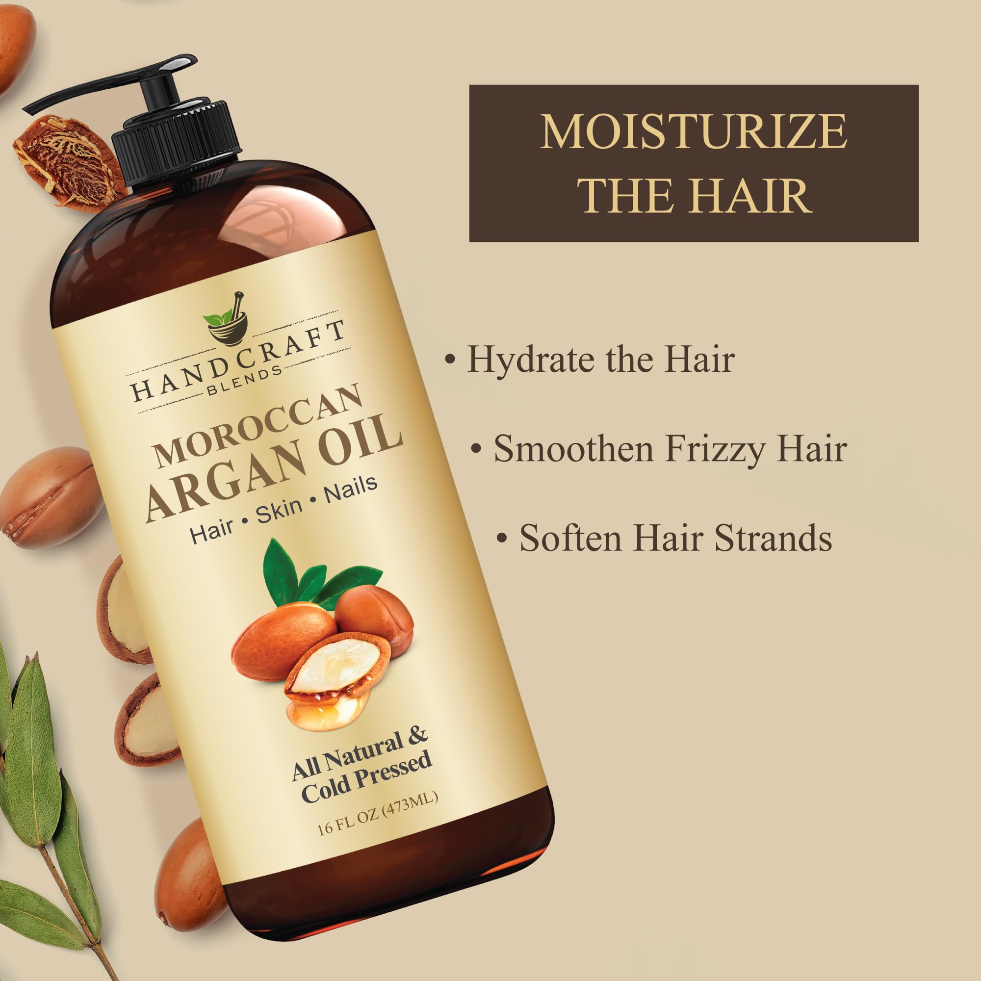 Handcraft Blends aplicación de aceite de argán en cabello para brillo y control del frizz