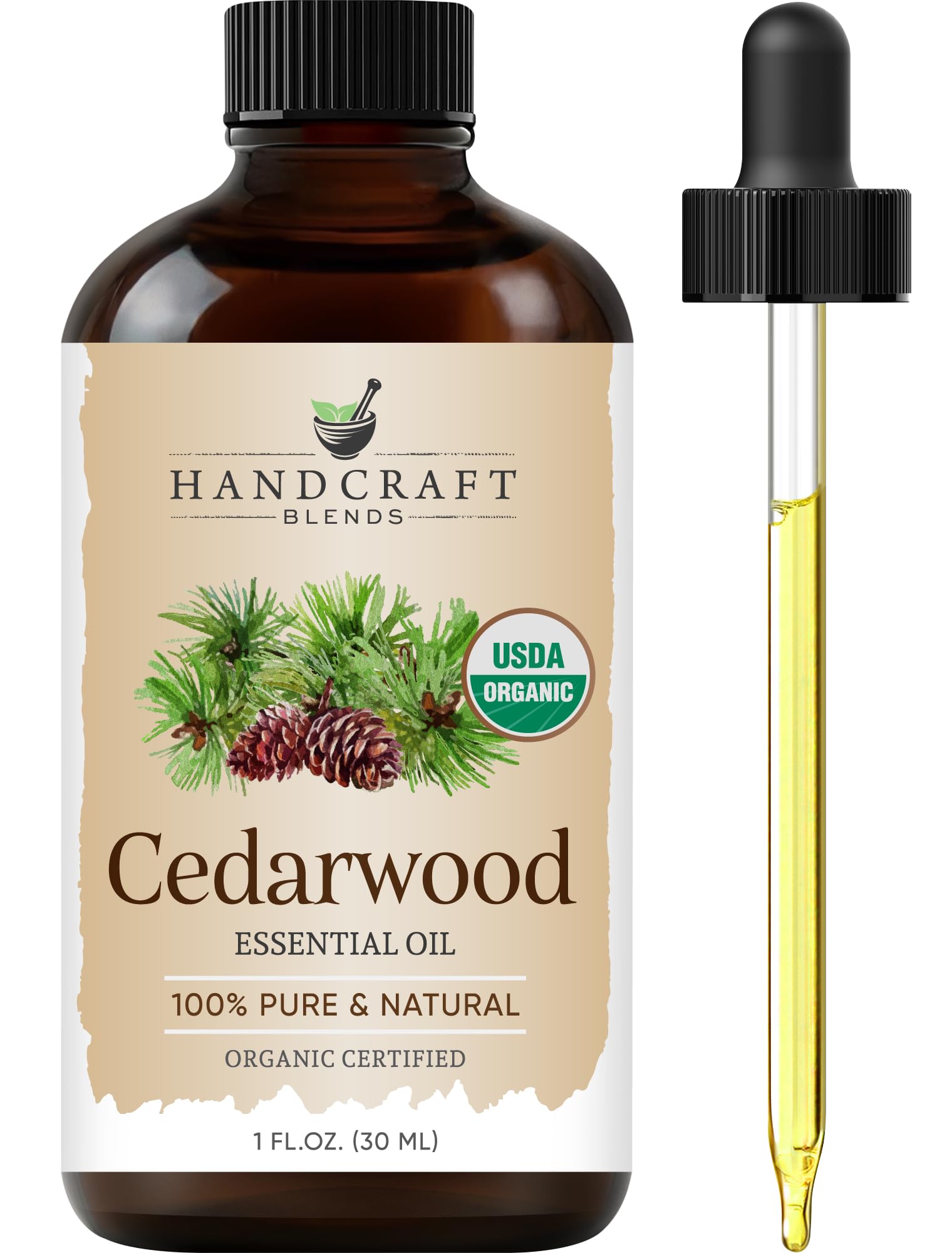 Handcraft Blends botella frontal ámbar con etiqueta clara y protección UV