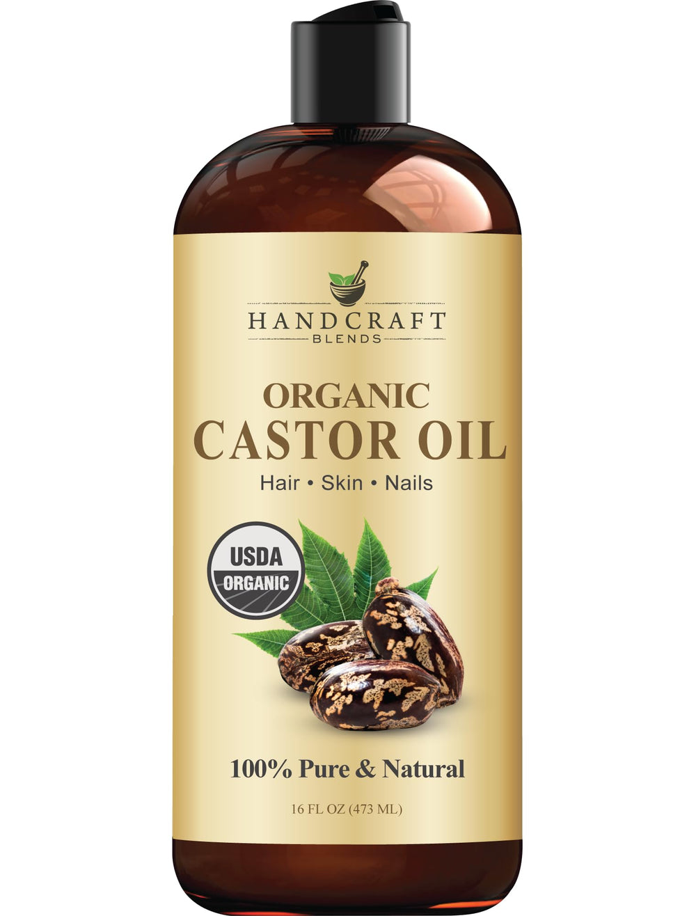 Handcraft Blends botella frontal orgánico 16 fl oz mostrando etiqueta clara y beneficios
