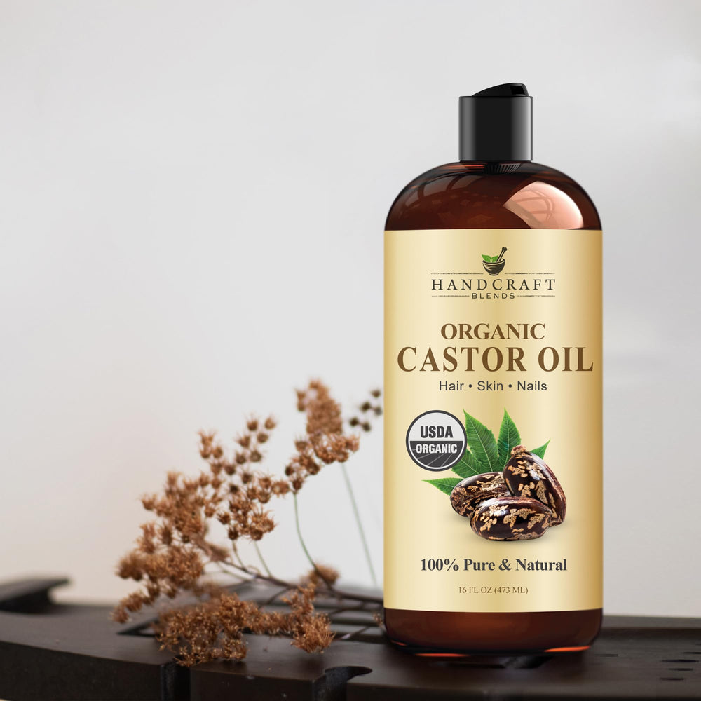 Handcraft Blends comparación de tamaño de la botella en mano señalando 16 fl oz práctico