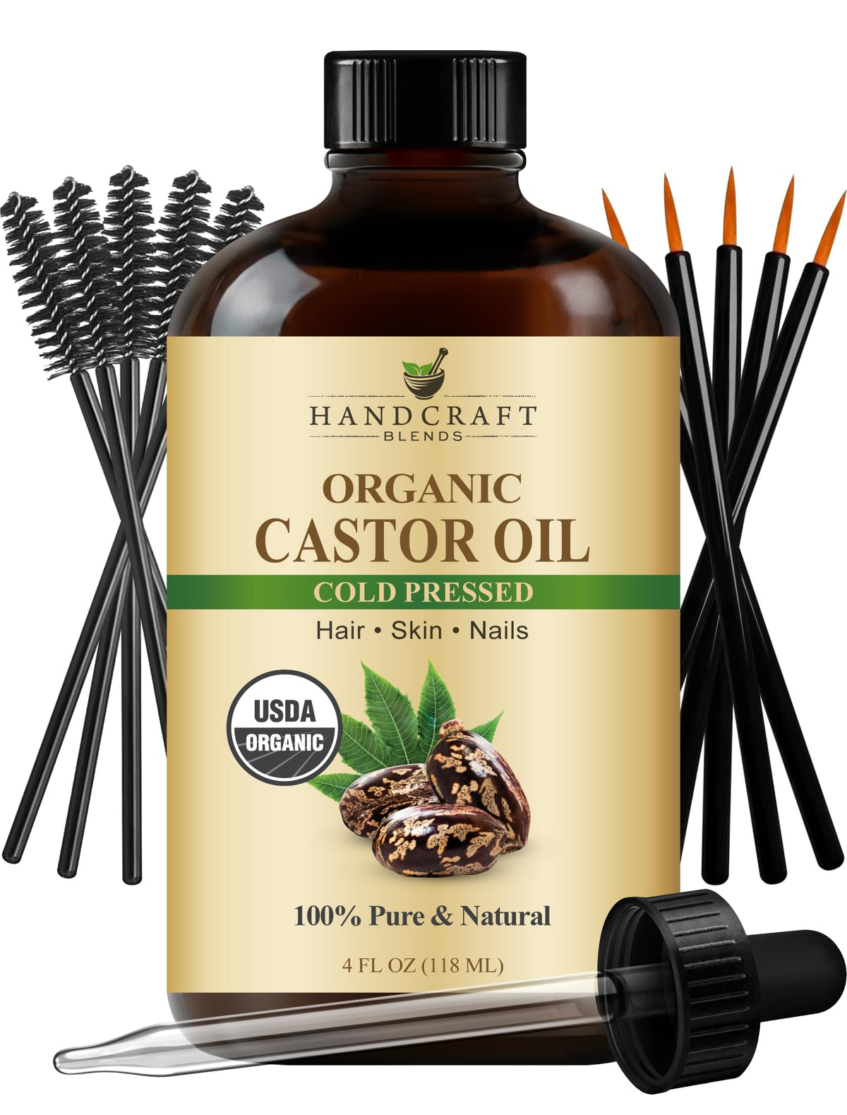 Handcraft Blends frasco de vidrio con aceite de ricino, conservacion premium