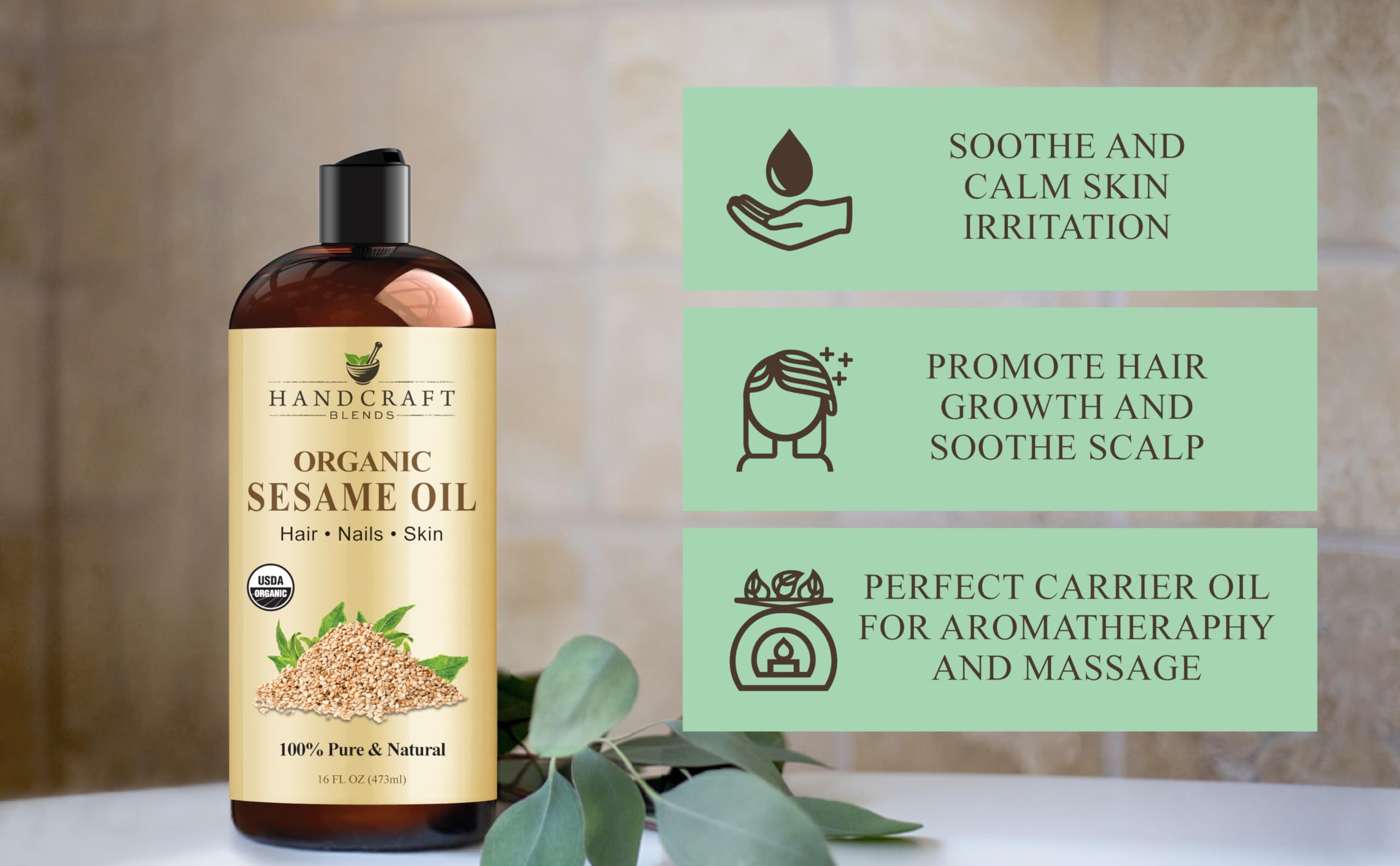 Handcraft Blends textura del aceite en mano muestra pureza y absorción