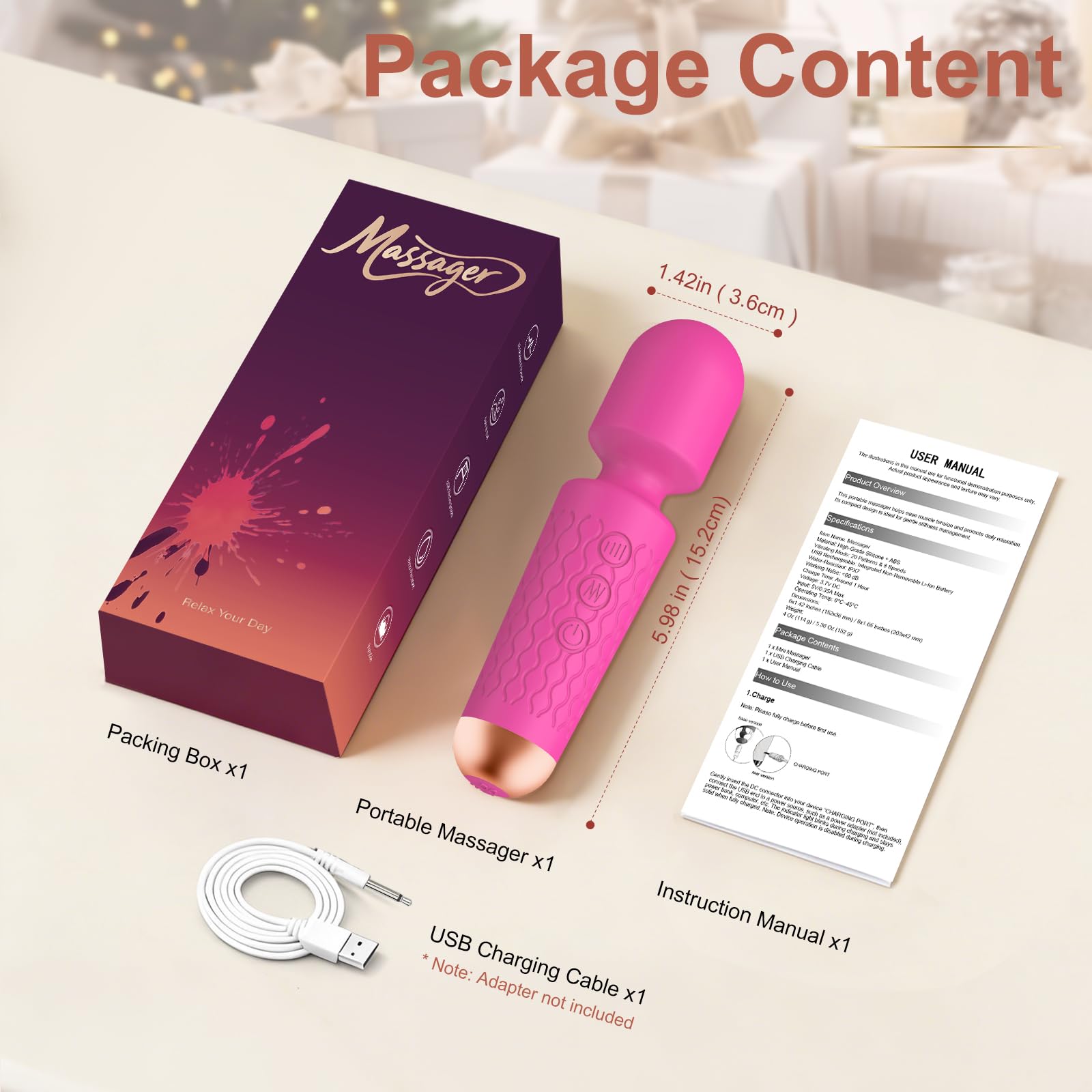 Handheld Massager base con puerto de carga, recarga USB integrada y práctica