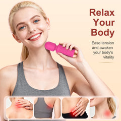 Handheld Massager junto a objetos para comparar tamaño, portátil y ligero
