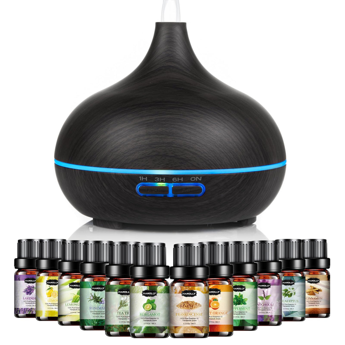 Hanolly difusor frontal 500 ml mostrando diseño compacto y depósito grande para humidificar