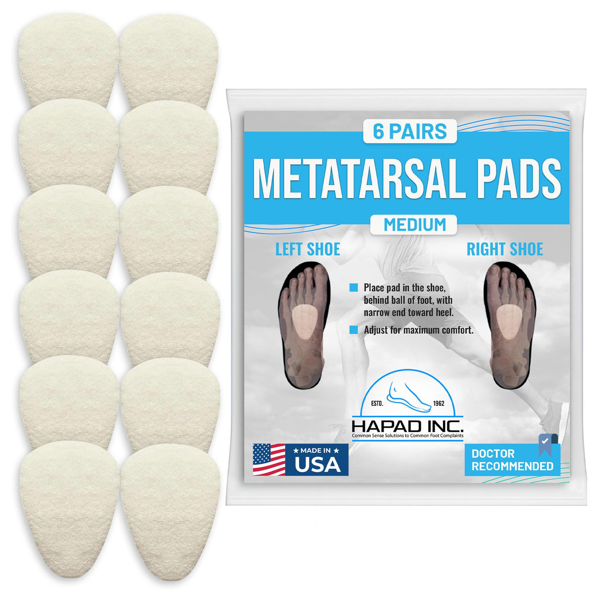HAPAD empaque frontal mostrando 6 pares y beneficios, confort inmediato