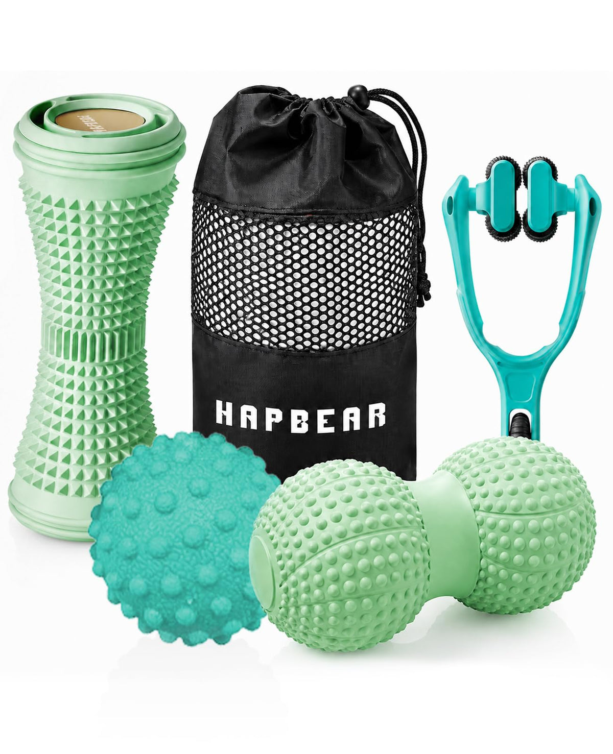 HAPBEAR empaque frontal mostrando las cuatro herramientas y la bolsa para almacenamiento