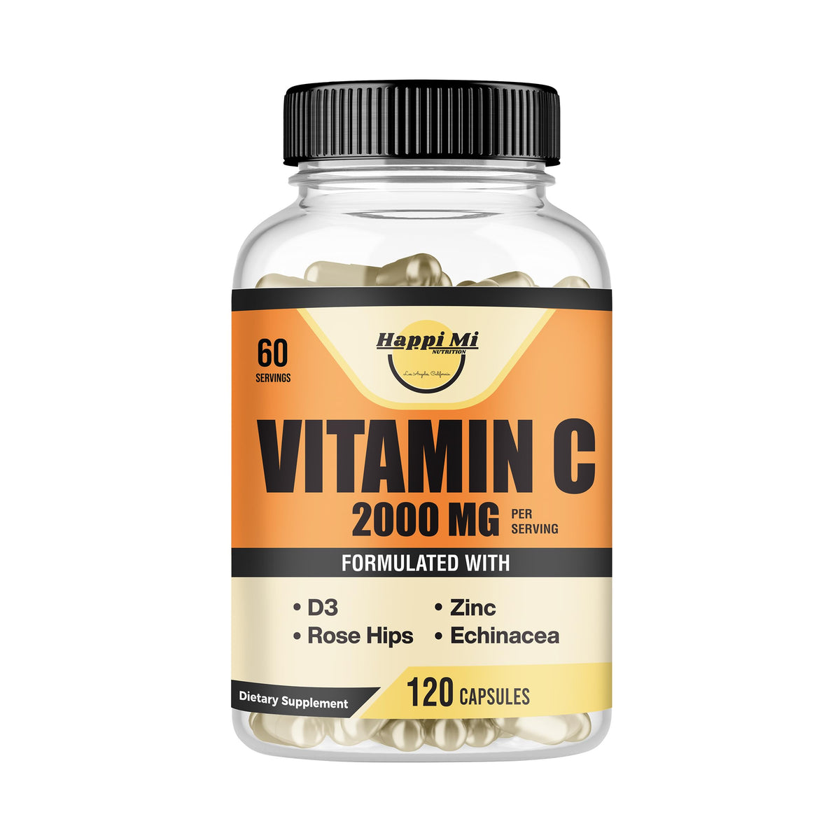Happi Mi Nutrition frente del envase mostrando botella y marca, claridad informativa
