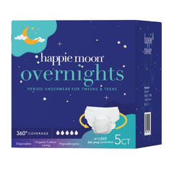 Happie Moon empaque frontal mostrando elegibilidad para tween y teen y beneficio de confianza