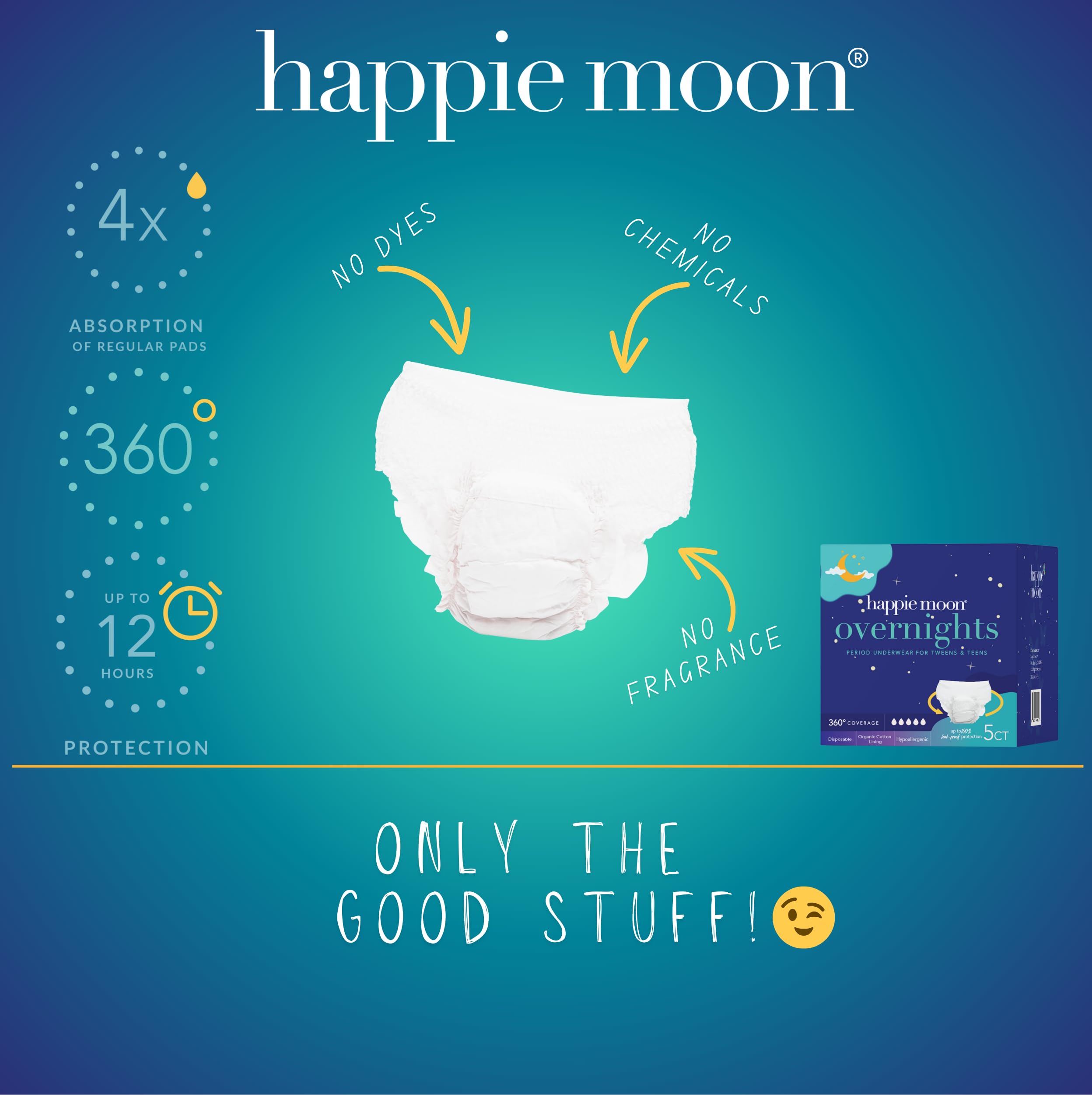 Happie Moon toalla colocada en ropa de pijama brindando noche sin fugas