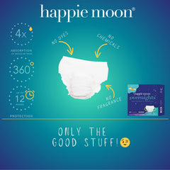 Happie Moon toalla colocada en ropa de pijama brindando noche sin fugas