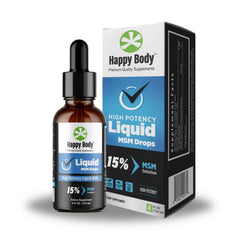 HAPPY BODY frasco junto a una mano para comparar tamaño y visualización del contenido