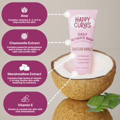 happy curves detalle de la etiqueta con ingredientes sin sulfatos benefician piel