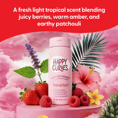HAPPY CURVES etiqueta con ingredientes suaves para pieles sensibles y confianza