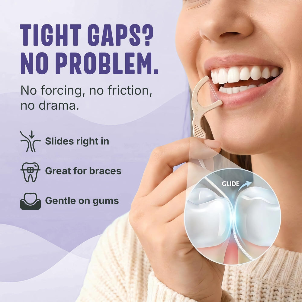 HAPPY ECO palillo en uso entre dientes limpieza eficaz alrededor de brackets