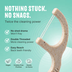 HAPPY ECO detalle de la hebra doble resistente para evitar deshilachado