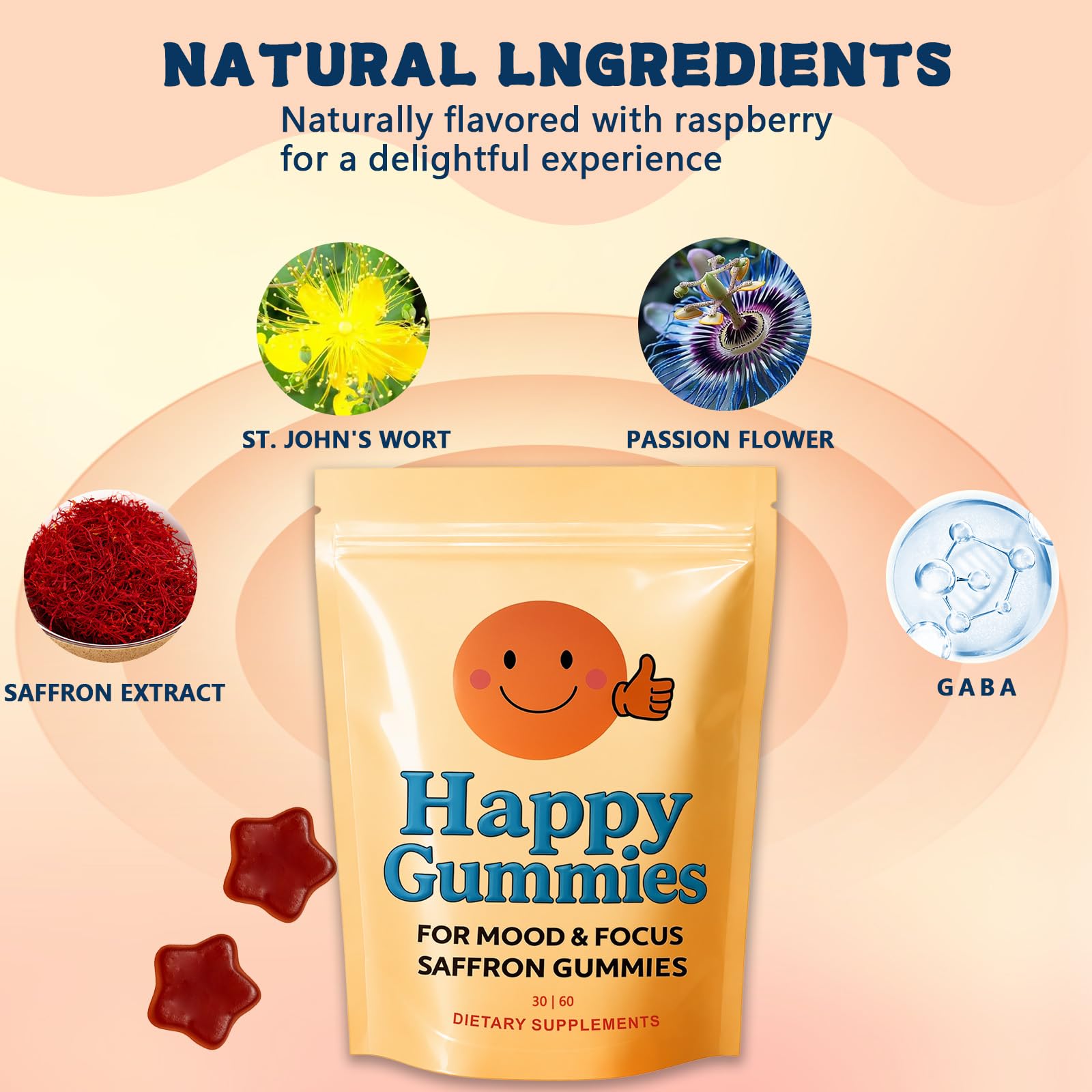 Happy Gummies gomitas en mano listas para tomar, conveniencia diaria y sabor frambuesa