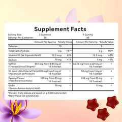 Happy Gummies ingredientes botánicos con azafrán y flor de la pasión, énfasis en plantas
