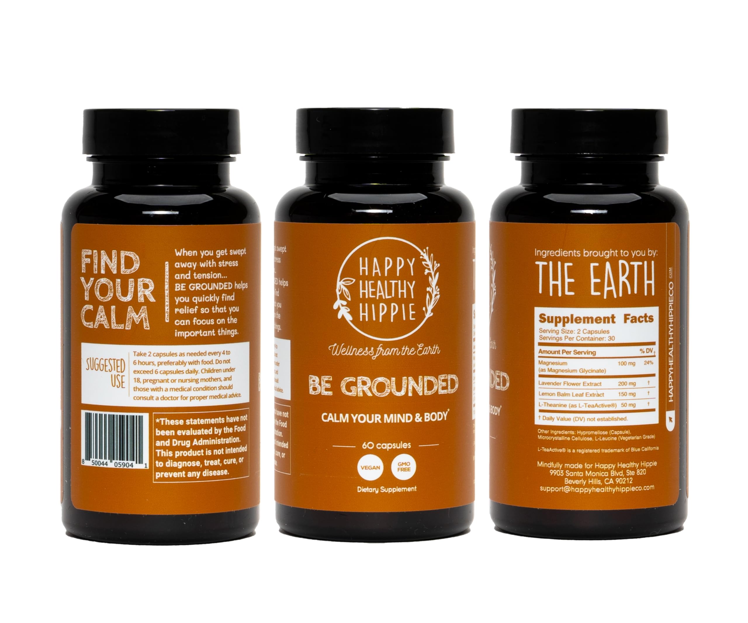 Happy Healthy Hippie caja abierta con frasco y blíster mostrando contenido