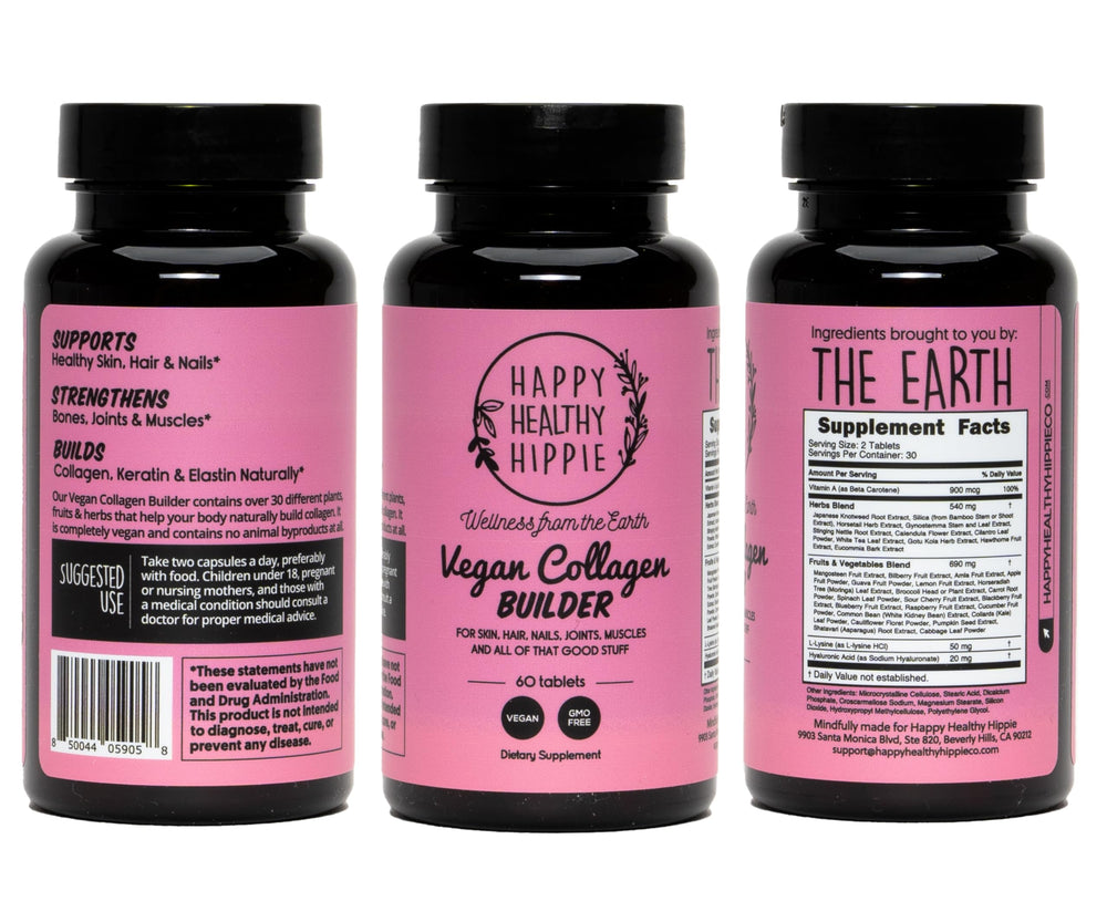 Happy Healthy Hippie comparación de tamaño de tabletas junto a fruta