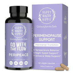 Happy Healthy Hippie frente del empaque mostrando apoyo perimenopausia