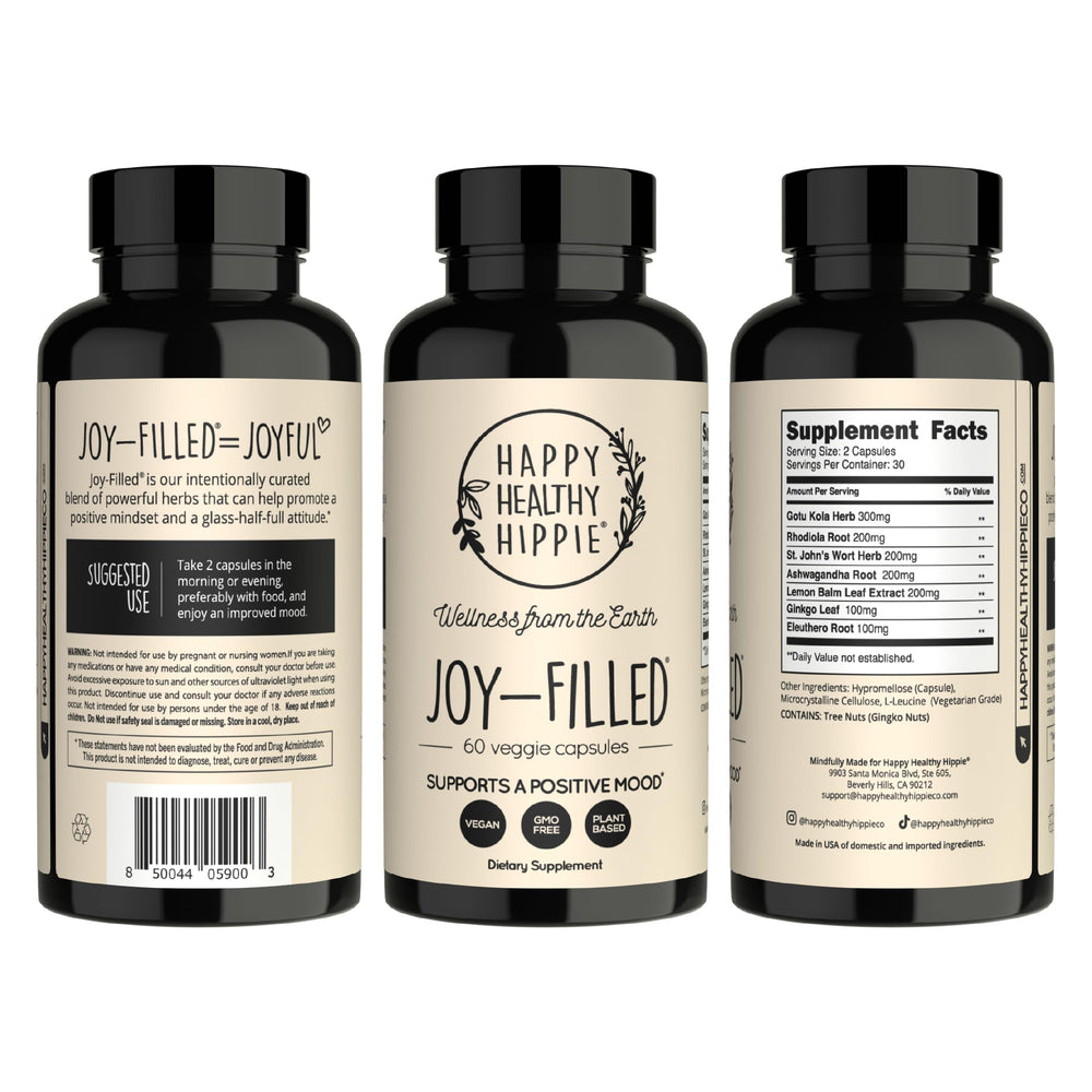 Happy Healthy Hippie etiqueta nutricional clara con información de dosis