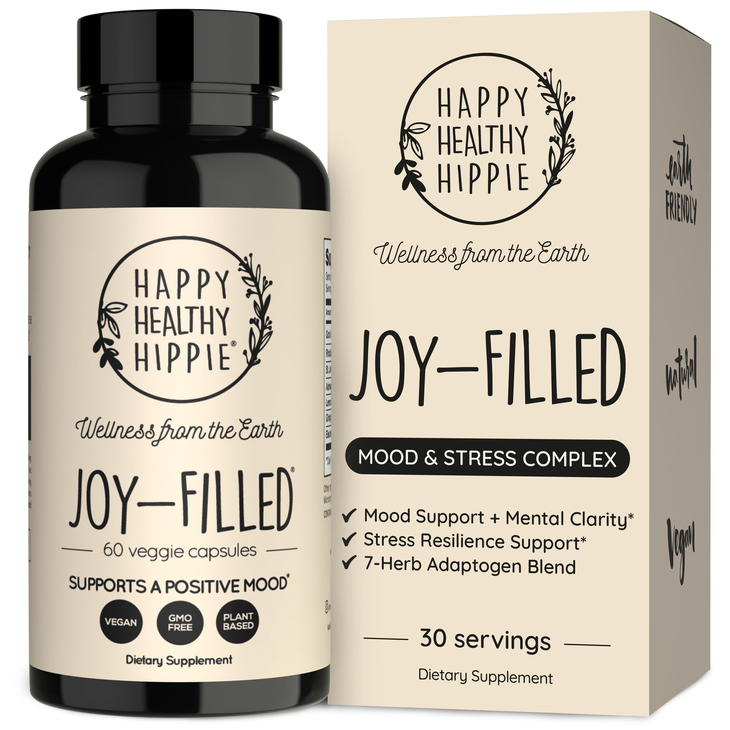 Happy Healthy Hippie frontal del envase mostrando diseño y beneficios